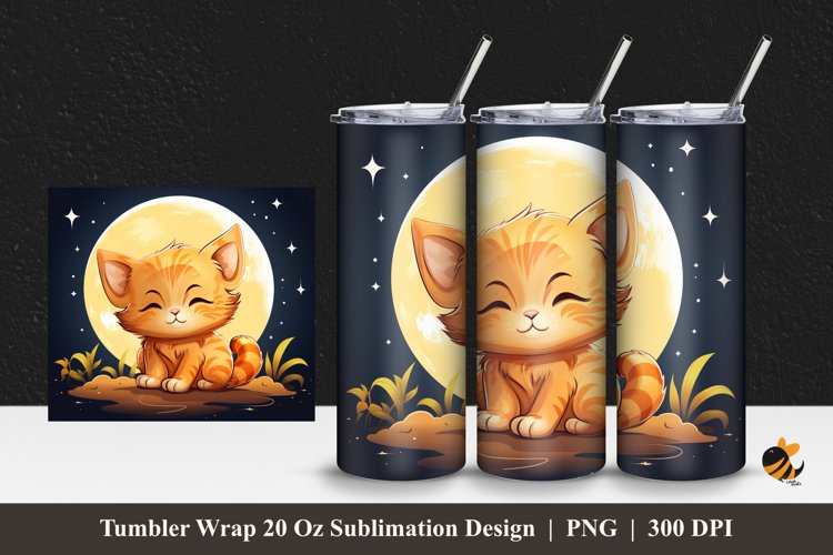 Cute Orange Cat Tumbler Wrap Sublimation Design 1