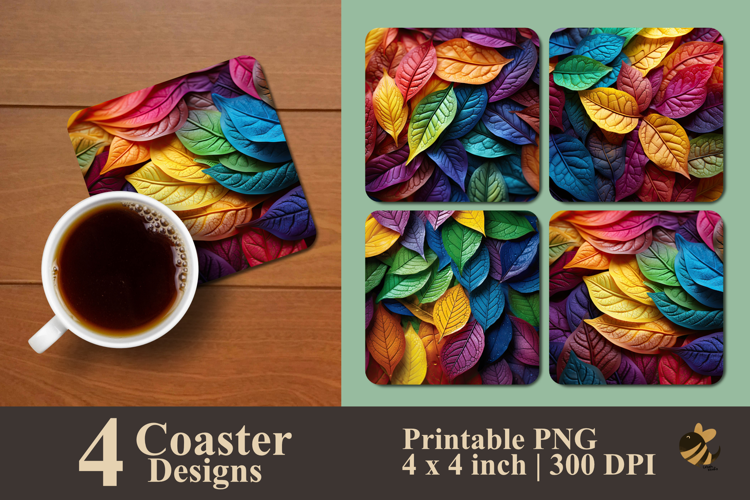Rainbow Nature Leaf Coaster Sublimation Design