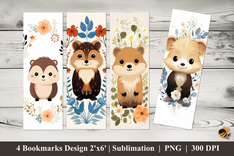 Hedgehog Flowers Bookmarks Sublimation Design