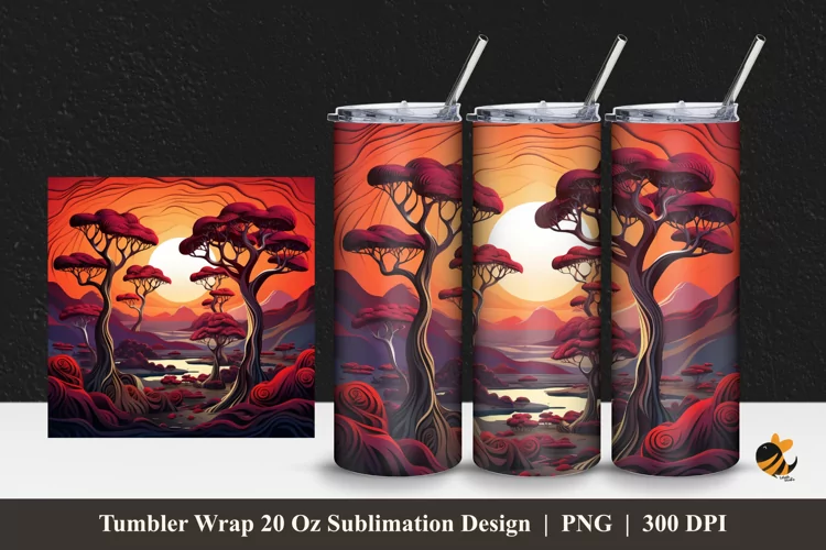 3D Socotra Sunset Tumbler Wrap Sublimation Design 1