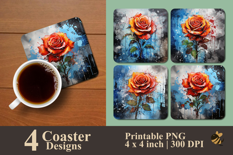 Fiery Rose In Chaos Coaster Sublimation Design