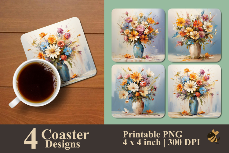 Enchanted Floral Coaster Sublimation Design example image 1