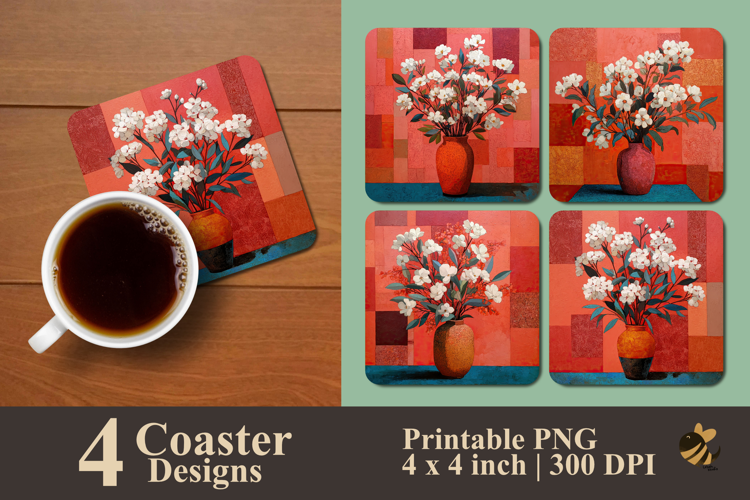 Terracotta Floral Elegance Coaster Sublimation Design