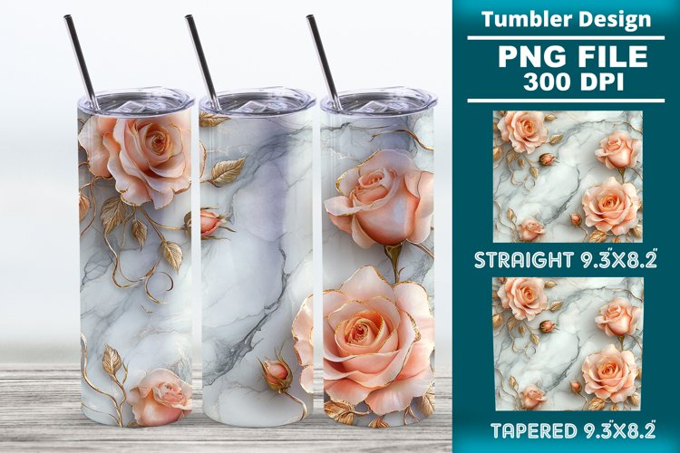 3D Rose Tumbler 20oz skinny wrap design, Tumbler design