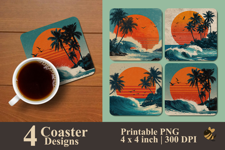 Sunset Surf Paradise Coaster Sublimation Design