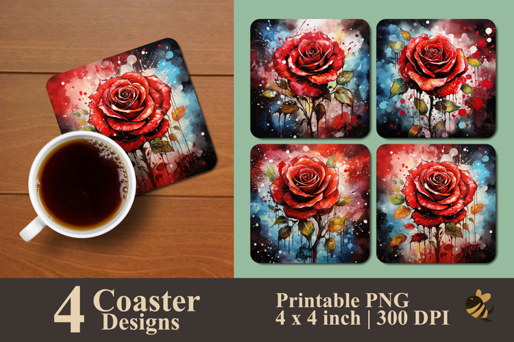 Rebel Scarlet Rose Coaster Sublimation Design