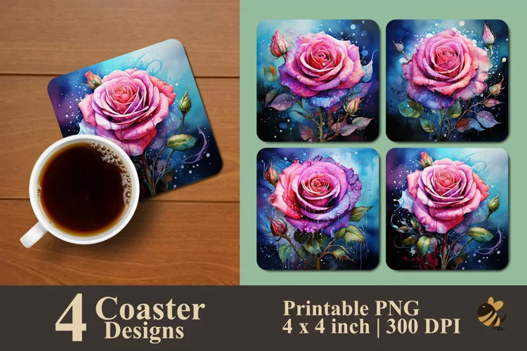 Hybrid Rose Splash Coaster Sublimation Designs