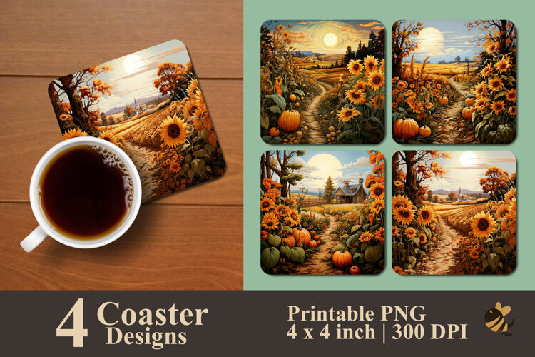Golden Field Gathering Coaster Sublimation Design example image 1