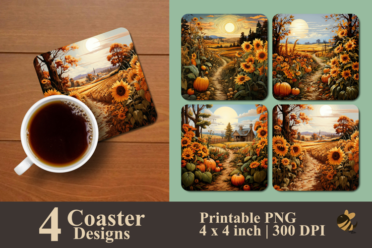 Golden Field Gathering Coaster Sublimation Design