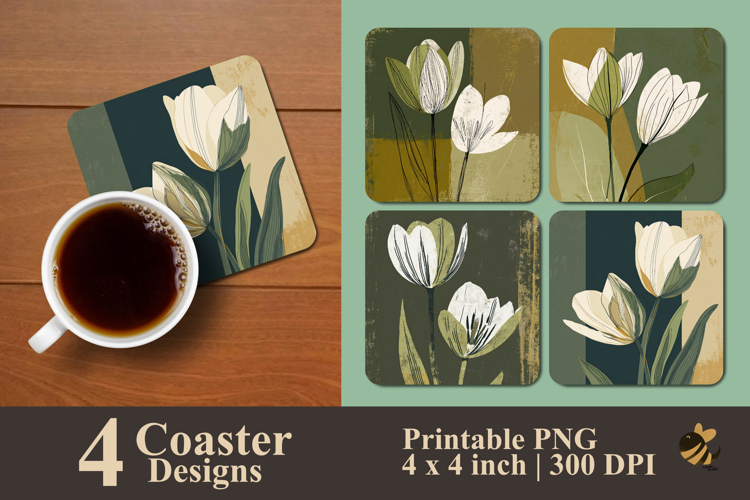 Abstract Botanical Illustration Coaster Sublimation Design
