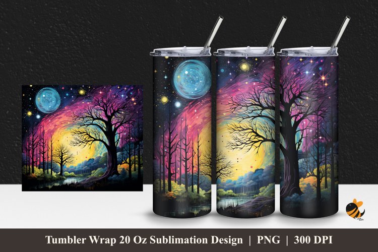Galaxy Forest Tumbler Wrap Sublimation Design 1