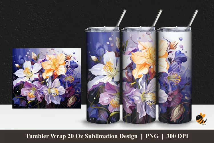 Columbine Floral Tumbler Wrap Sublimation Design 1