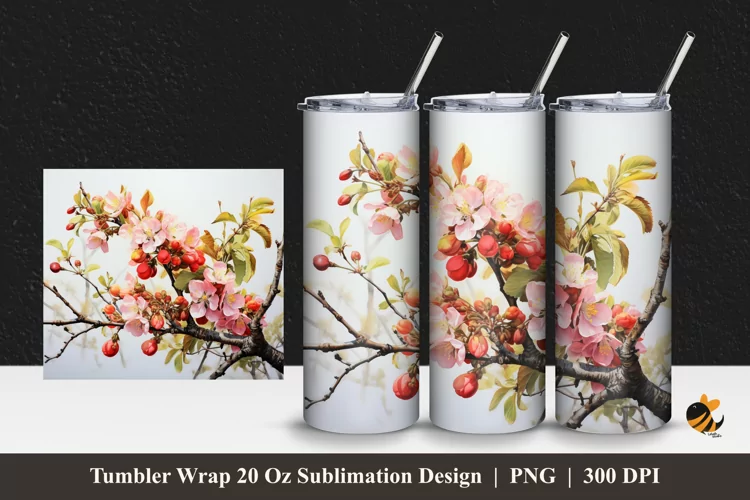 Flowers And Fruit Tumbler Wrap Sublimation Design 1