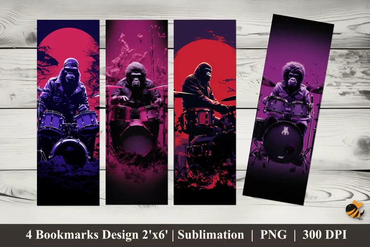 Gorilla Drummer Bookmarks Sublimation Design