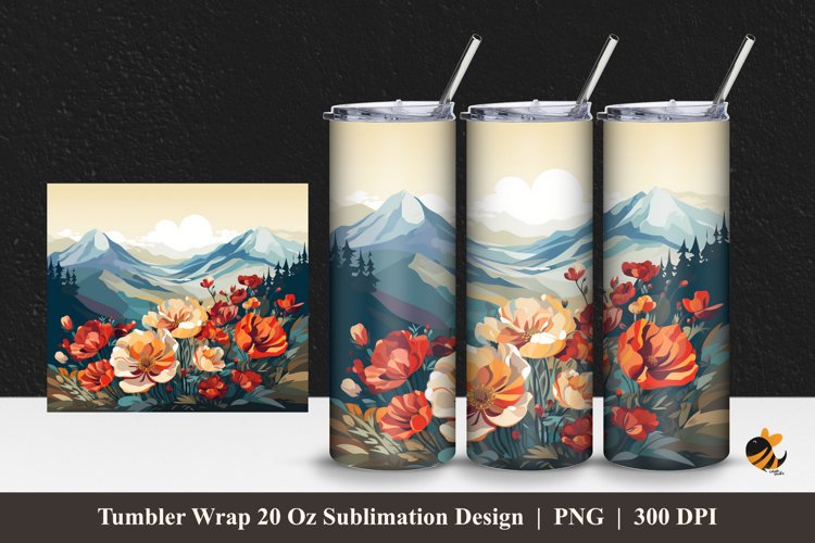 Mountain Garden Tumbler Wrap Sublimation Design 1 example image 1