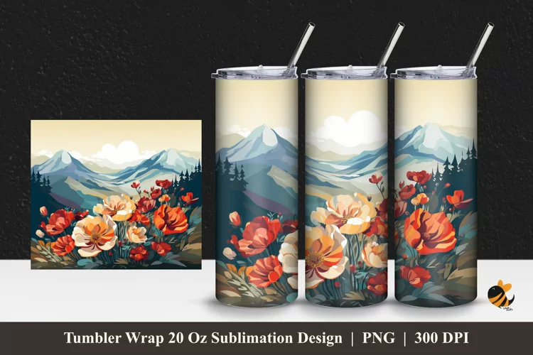 Mountain Garden Tumbler Wrap Sublimation Design 1