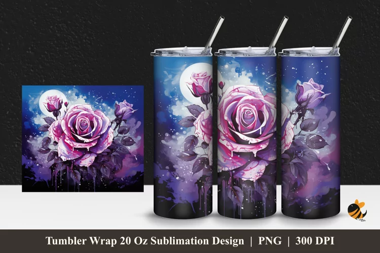 Artistic Rose Tumbler Wrap Sublimation Design 1