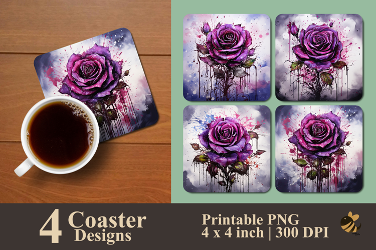 Cool Purple Rose Coaster Sublimation Design