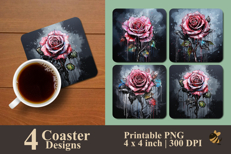 Smoky Rose Coaster Sublimation Design