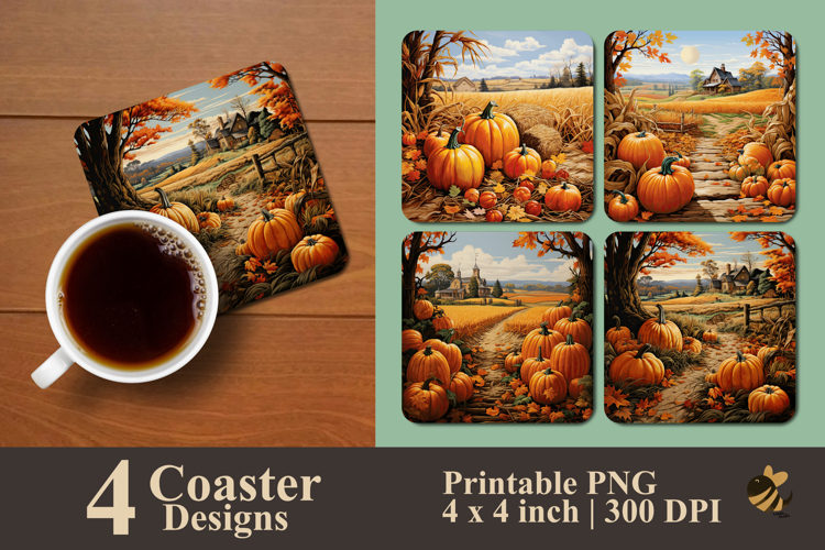 Harvest pumpkins Coaster Sublimation Design