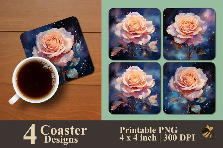 Blooming Rose Coaster Sublimation Designs