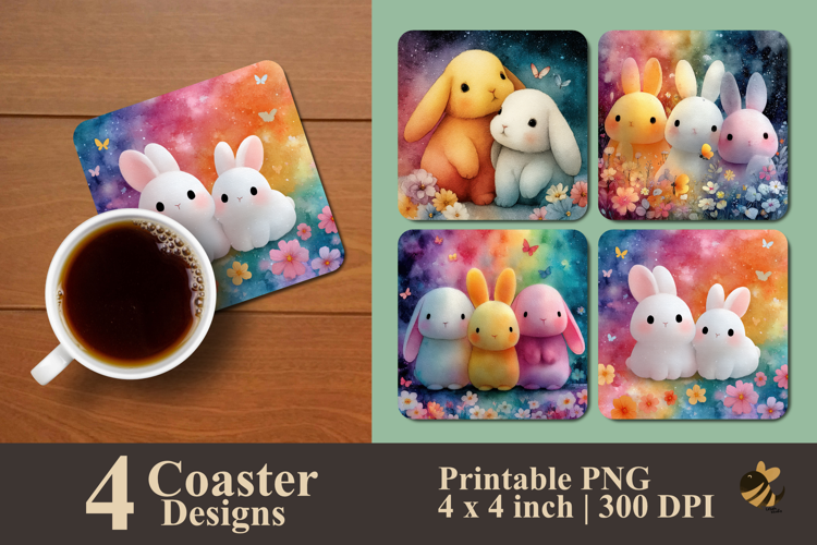 Rainbow Bunny Coaster Sublimation Design