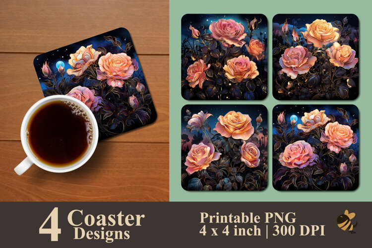 Roses At Night Coaster Sublimation Design example image 1
