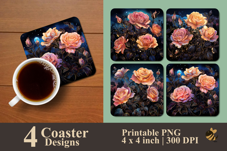 Roses At Night Coaster Sublimation Design