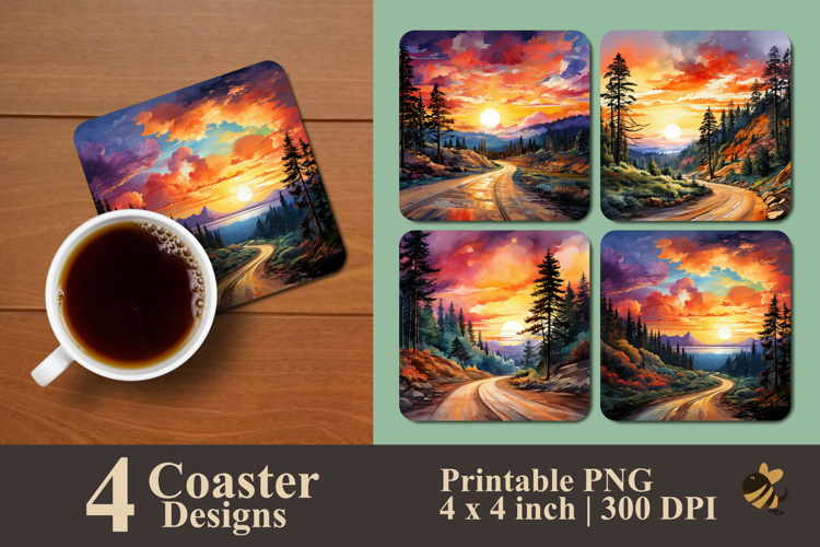 Natural Sunset View With Texture Coaster Sublimation Design