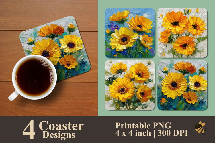 Abstract Sunflower Coaster Sublimation Design