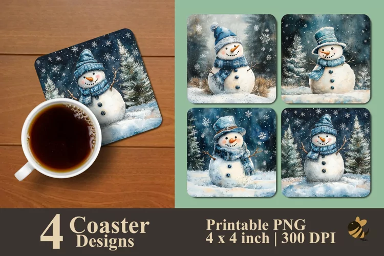 Snowman And Snowflakes Coaster Sublimation Designs