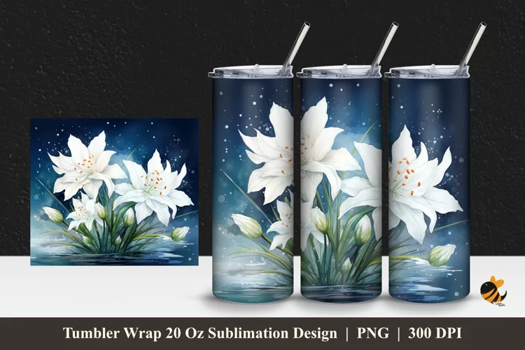 White Tuberose Flower Tumbler Wrap Sublimation Design 1