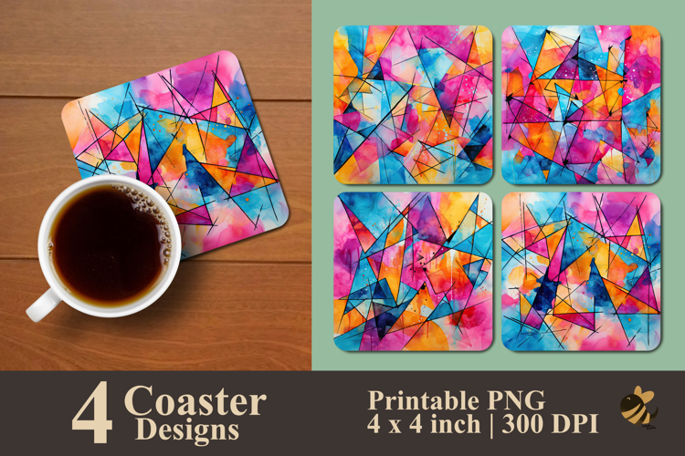Watercolor Geometric Coaster Sublimation Design