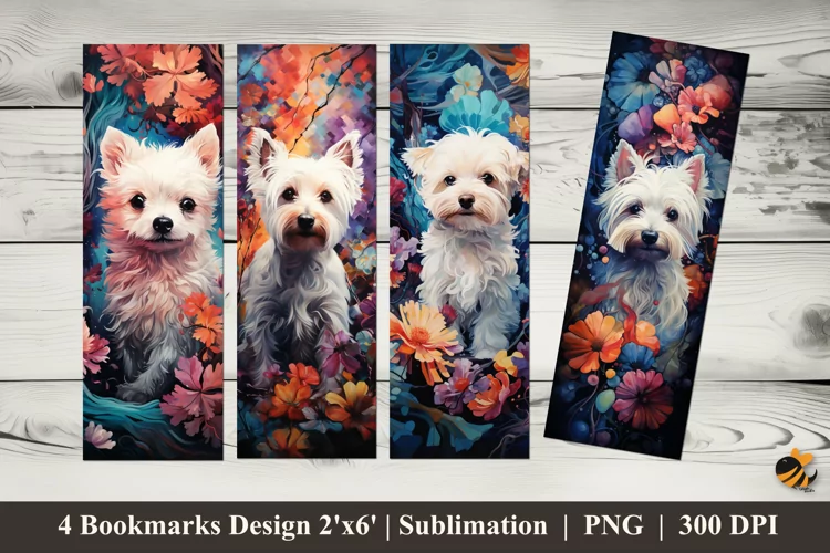 White Puppy Bookmarks Sublimation Design