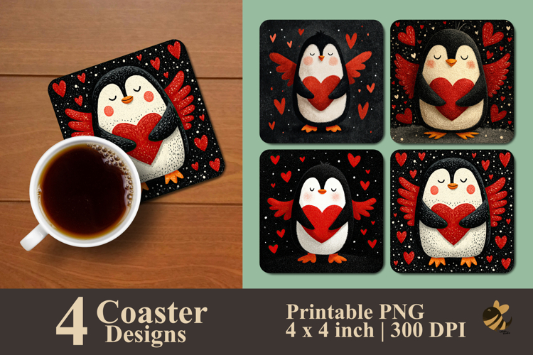 Penguin Bring Love Coaster Sublimation Design