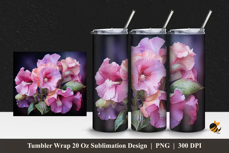 Gloxinia Flower Tumbler Wrap Sublimation Design 1