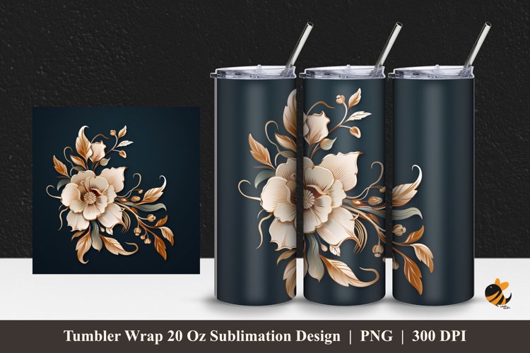 Golden Floral Tumbler Wrap Sublimation Design 1