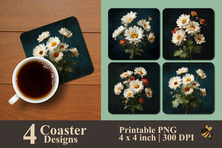Antique Flower Coaster Sublimation Design example image 1
