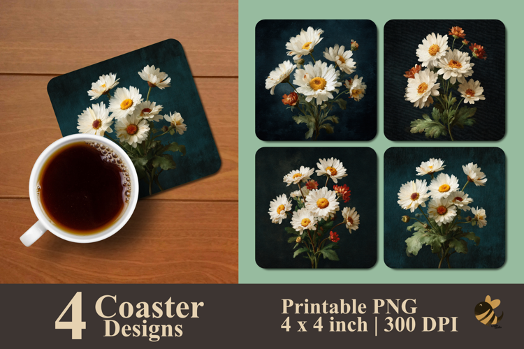 Antique Flower Coaster Sublimation Design