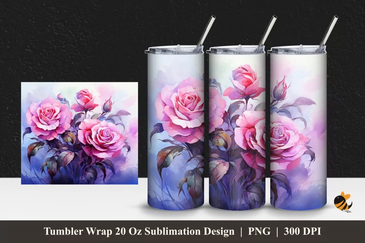 Romantic Rose Tumbler Wrap Sublimation Design 1