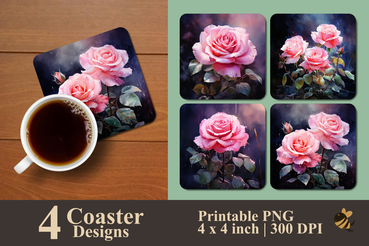 Pink Rose Coaster Sublimation Design