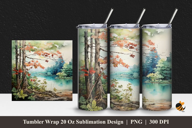 Watercolor Tree Tumbler Wrap Sublimation Design 1