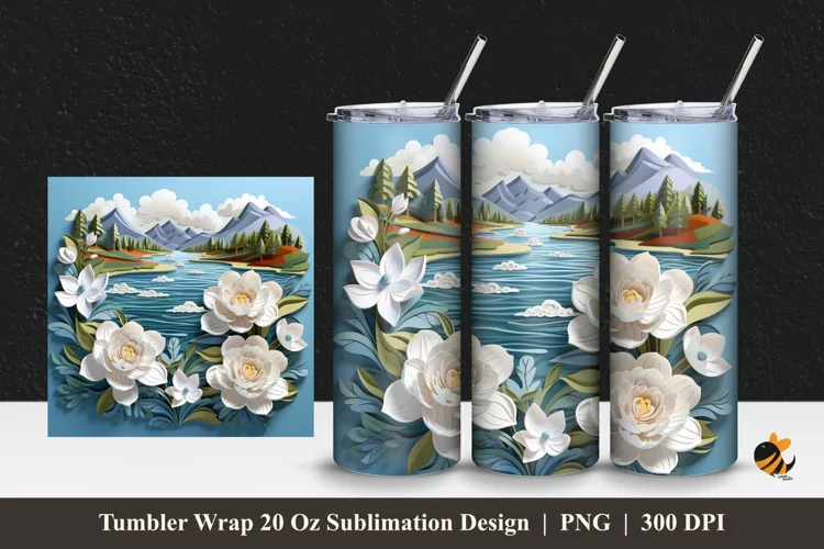 Nature White Flower Tumbler Wrap Sublimation Design 1