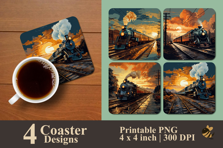 Vintage Train Crossing Coaster Sublimation Design