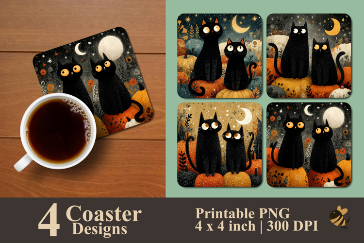 Haunted Cat Night Coaster Sublimation Design