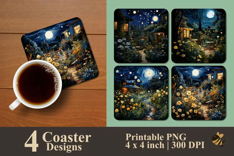 Cool Night Coaster Sublimation Designs