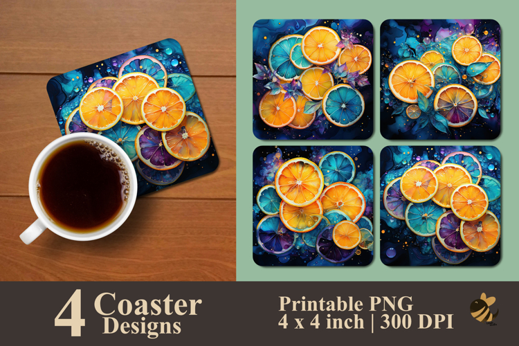 Cosmic Citrus Slices Coaster Sublimation Design example image 1