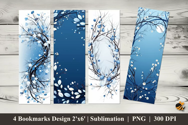 Blue Twig Frame Bookmarks Sublimation Design