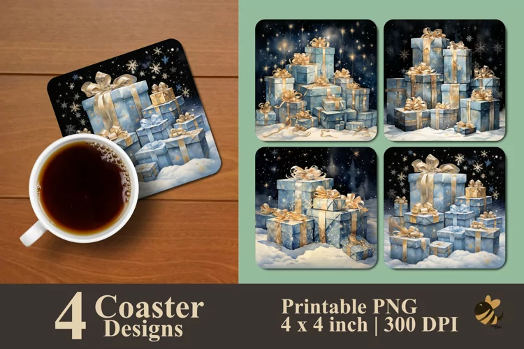 Snowy Gift Coaster Sublimation Designs