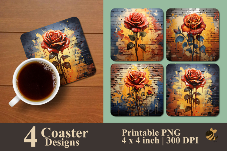 Amber Kiss Rose Coaster Sublimation Design example image 1